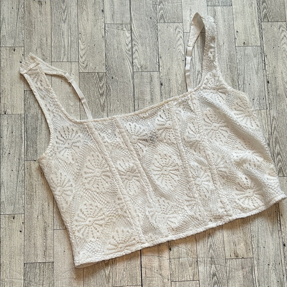 American Eagle Outfitters White Crochet Crop Tank